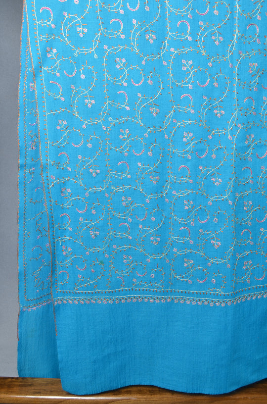 Dodger blue Jali Sozni Embroidery Wool Stole