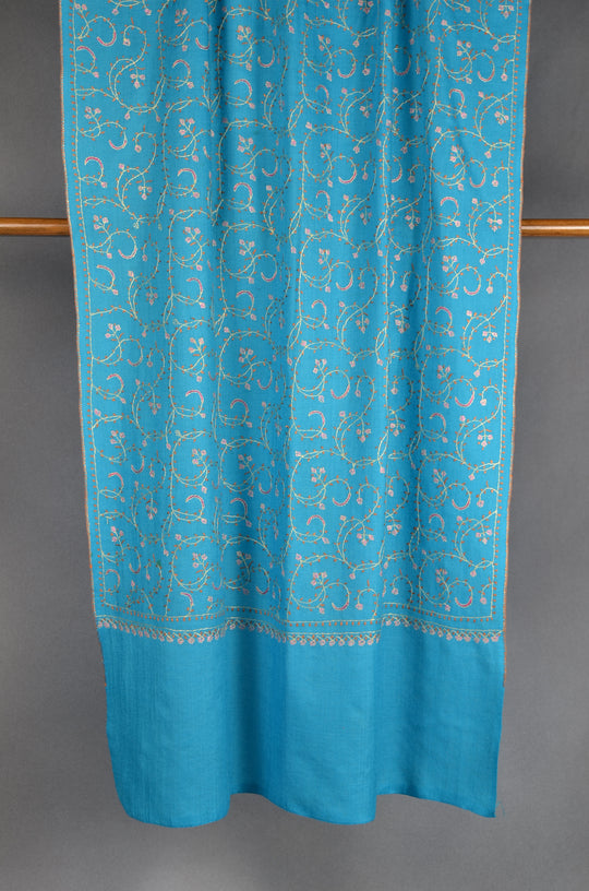 Dodger blue Jali Sozni Embroidery Wool Stole