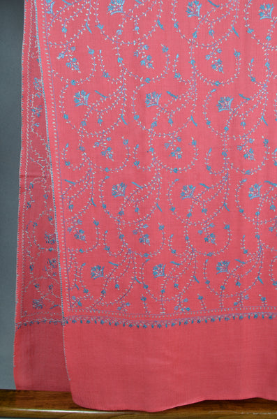 Brick pink base with blueJali Sozni Embroidery Stole