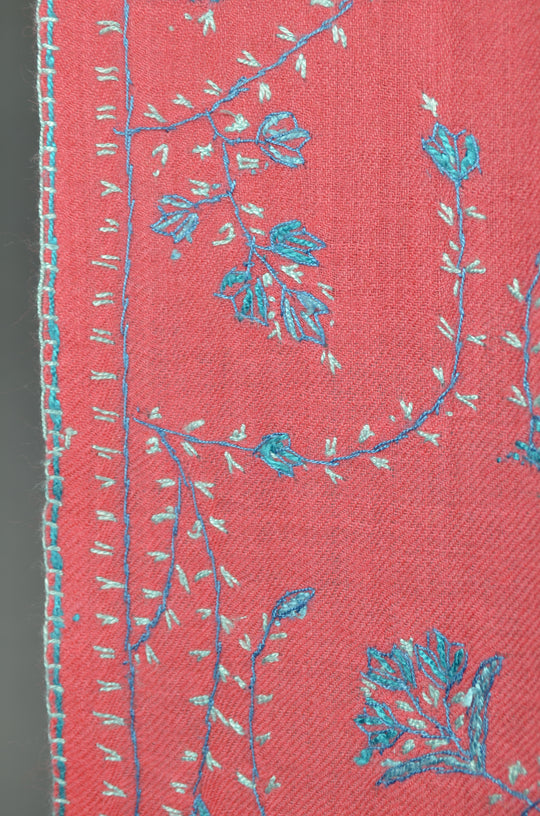 Brick pink base with blue Jali Sozni Embroidery Stole