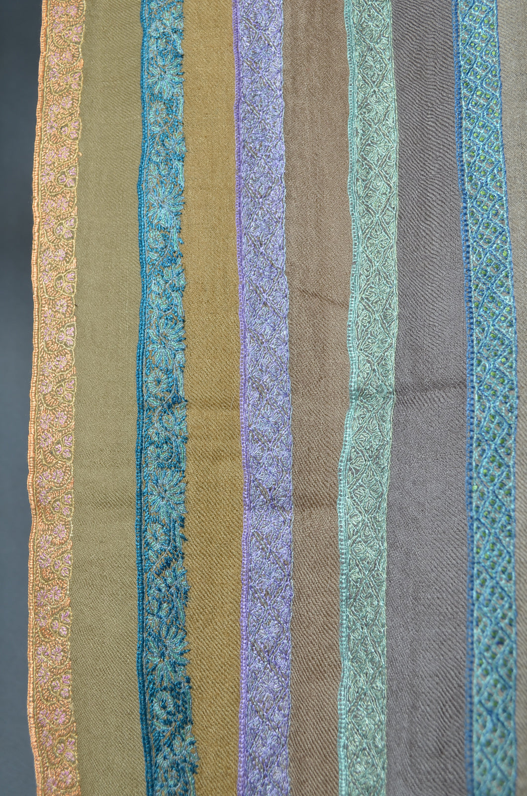 Natural Base With Turqoise Border Embroidery Cashmere Pashmina Scarf