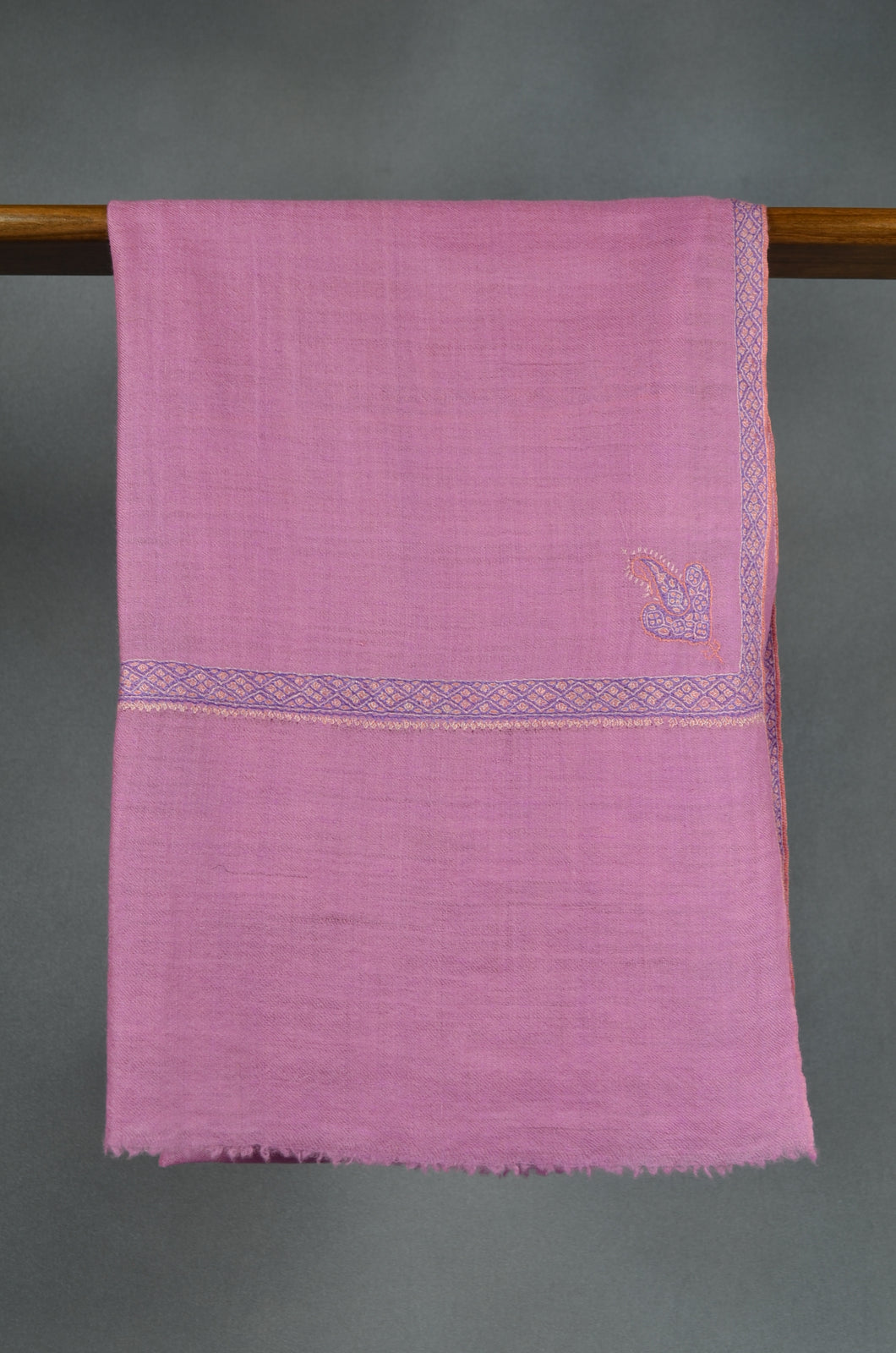 Pink Base Purple Border Embroidery Cashmere Pashmina Scarf