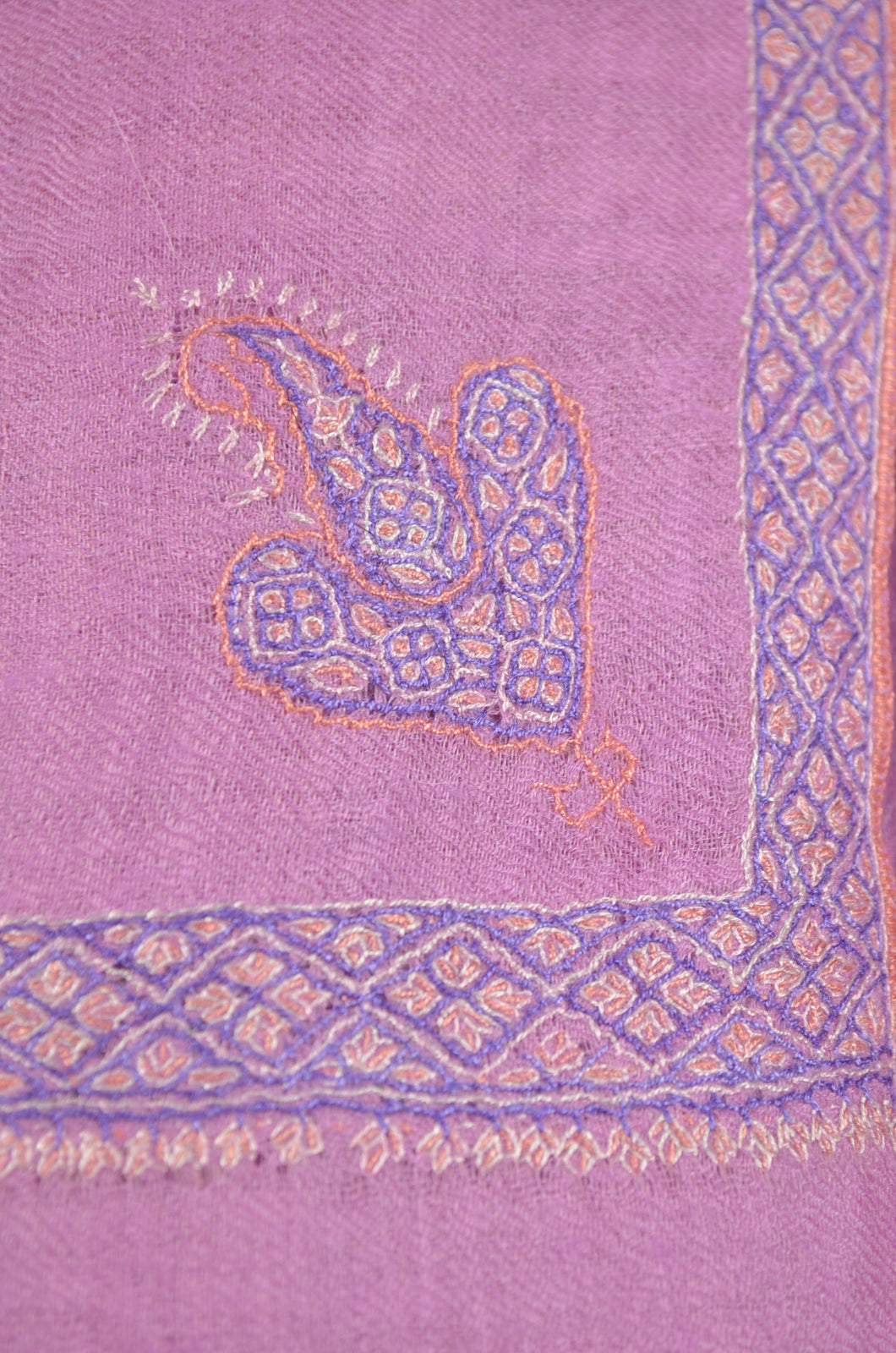 Pink Base Purple Border Embroidery Cashmere Pashmina Scarf