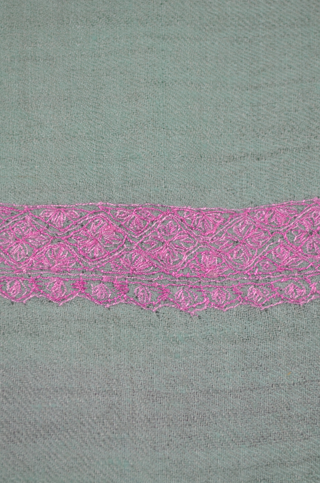Seafoam Green Base with Pink Border Embroidery Cashmere Pashmina Scarf