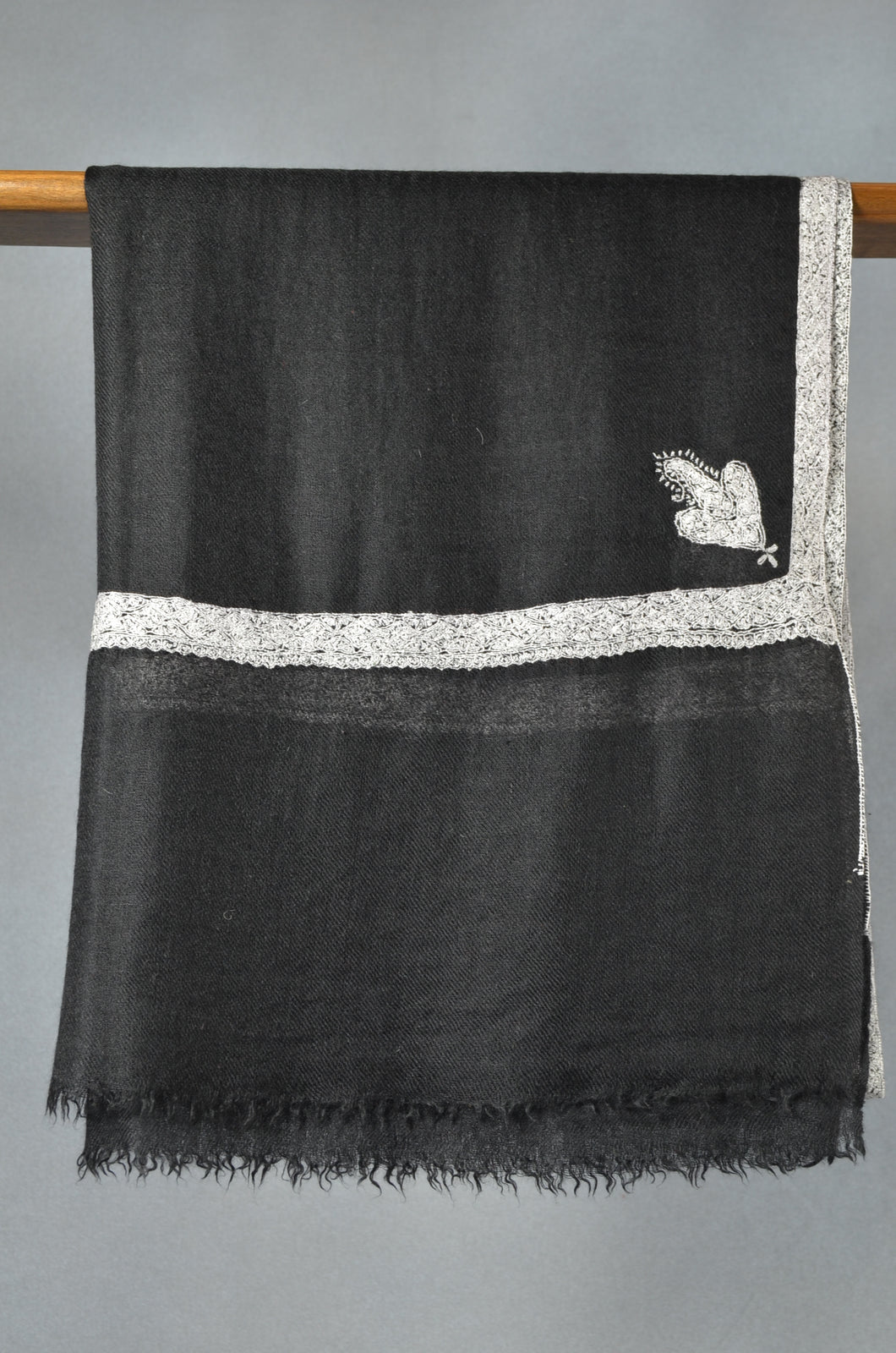 Black Base White Border Embroidery Cashmere Pashmina Scarf