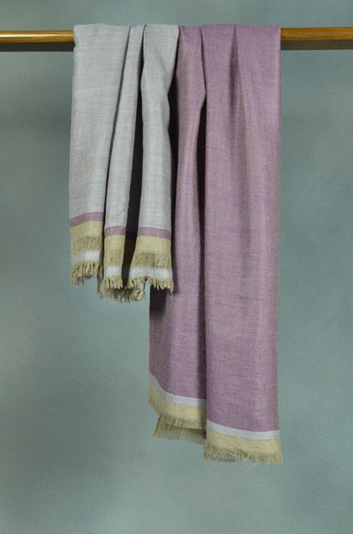 Reversible Mulberry and Grey Handwoven Cashmere Pashmina Shawl