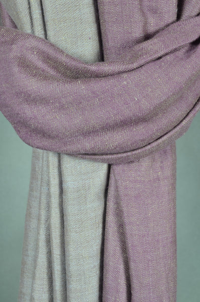 Reversible Mulberry and Grey Handwoven Cashmere Pashmina Shawl