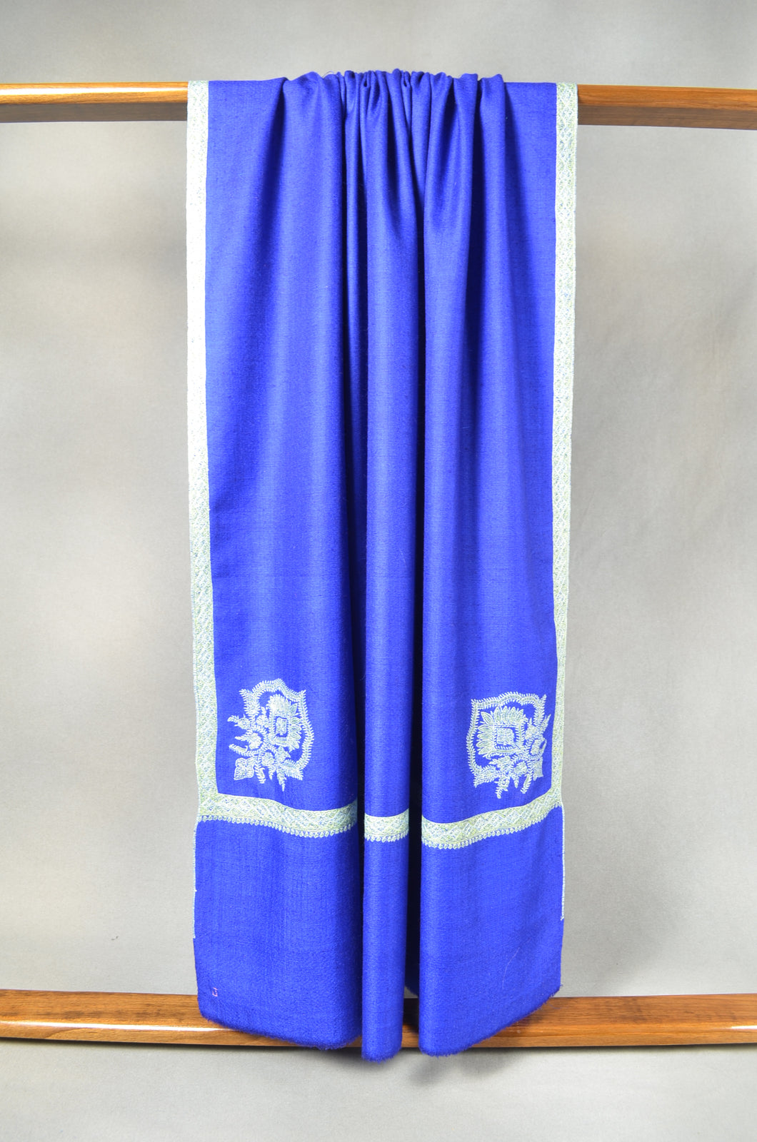 Blue Base Cone Motif Sozni Embroidery Cashmere Pashmina Shawl