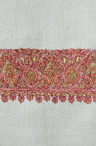Ivory Base Big Red Border Embroidery Cashmere Pashmina Shawl