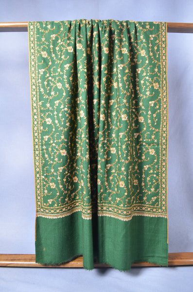 Green Base Jali Embroidery Cashmere Pashmina Shawl