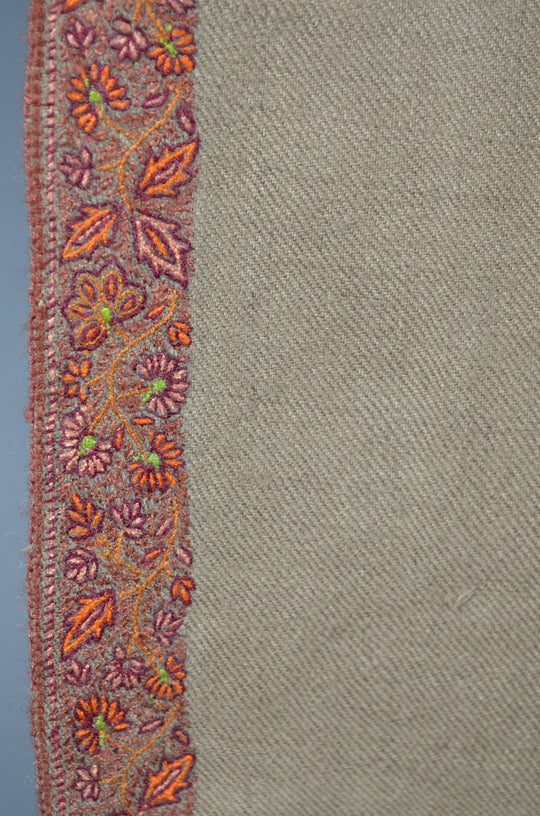 Natural Base Orange Embroidery Cashmere Pashmina Shawl