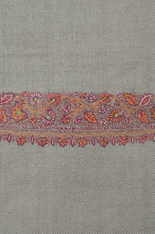 Natural Base Orange Embroidery Cashmere Pashmina Shawl