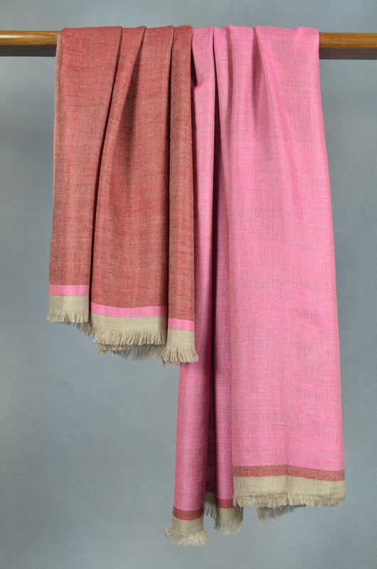 Reversible Pink and Maroon Handwoven Cashmere Pashmina Shawl