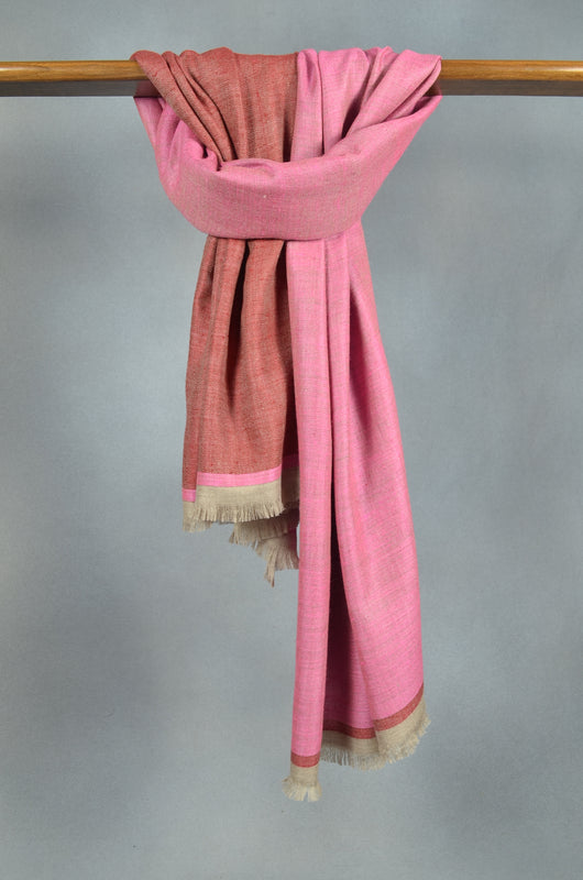 Reversible Pink and Maroon Handwoven Cashmere Pashmina Shawl