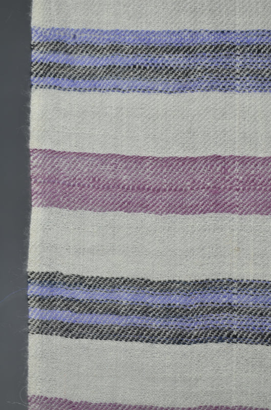Ivory Base with Purple And Black Big Stripe Handwoven Cashmere Pashmina Scarf