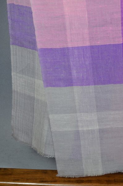 Pink And Purple Check Handwoven Cashmere Pashmina Scarf