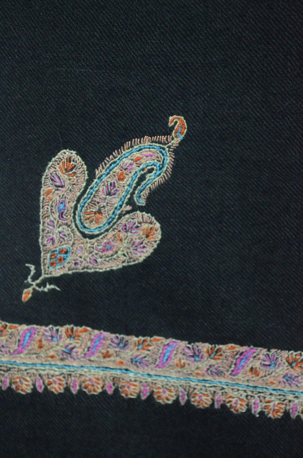 Black Base Border Embroidery Cashmere Pashmina Shawl
