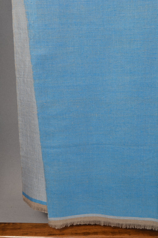 Reversible Aqua Blue and Grey Handwoven Cashmere Pashmina Shawl