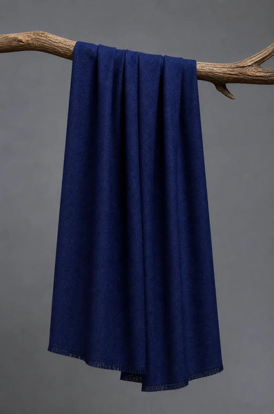 Dark Navy Cashmere Scarf Wrapped on Wooden branch