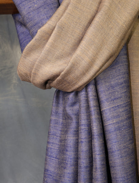 Dusty Blue And Taupe Reversible Handwoven Cashmere Pashmina Shawl