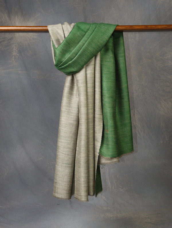 Forest Green And Stone Grey Reversible Handwoven Cashmere Pashmina Shawl — reversible pashmina shawl handwoven in Kashmir