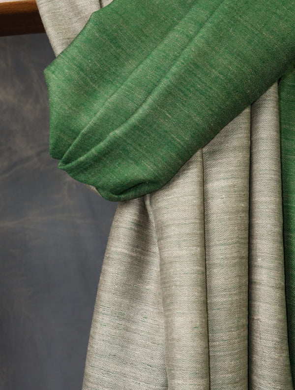 Forest Green And Stone Grey Reversible Handwoven Cashmere Pashmina Shawl — pashmina shawl reverse side