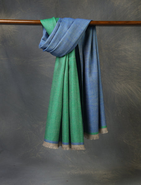 Green And Blue Reversible Handwoven Cashmere Pashmina Shawl