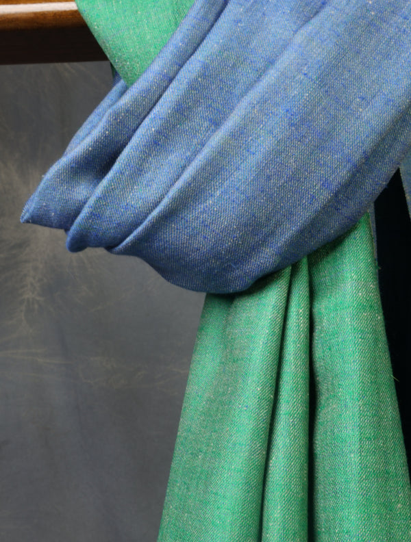 Green And Blue Reversible Handwoven Cashmere Pashmina Shawl — cashmere winter shawl reverse side