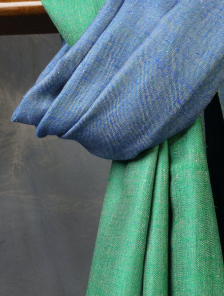 Green And Blue Reversible Handwoven Cashmere Pashmina Shawl