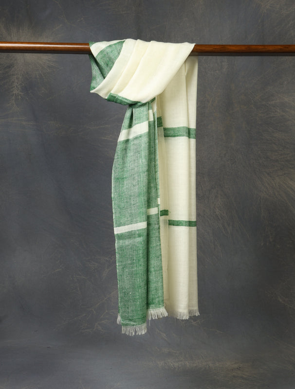 Green And Ivory Plaid Pure Cashmere Pashmina Scarf 