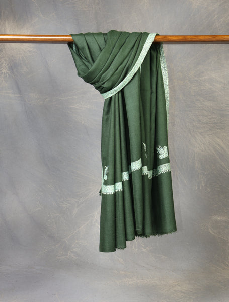 Green Base Border Embroidery Cashmere Pashmina Shawl