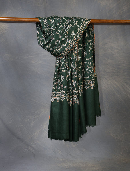 Green Jali Embroidery Cashmere Pashmina Shawl