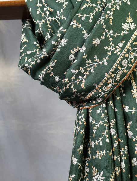 Green Jali Embroidery Cashmere Pashmina Shawl