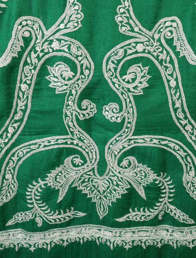 Green Jali Tilla Embroidery Pashmina Shawl