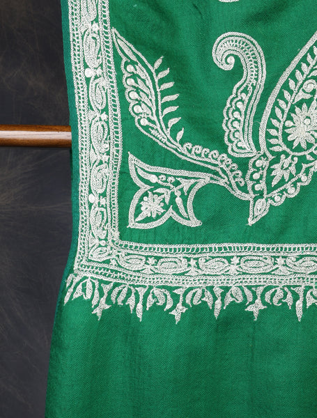 Green Jali Tilla Embroidery Pashmina Shawl