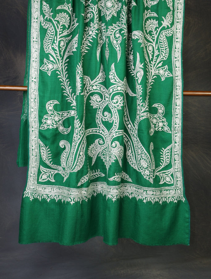 Green Jali Tilla Embroidery Pashmina Shawl