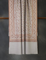 Grey Base With Jali Embroidery Pashmina Cashmere Scarf