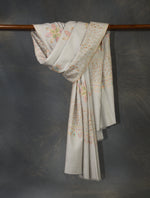 Grey Big Border and Boteh Motif Embroidery Cashmere Pashmina Shawl