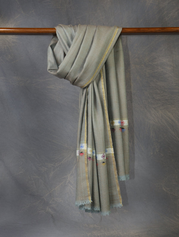 Grey Kani Small Border Pashmina Shawl – Authentic Kashmir Kani Shawl