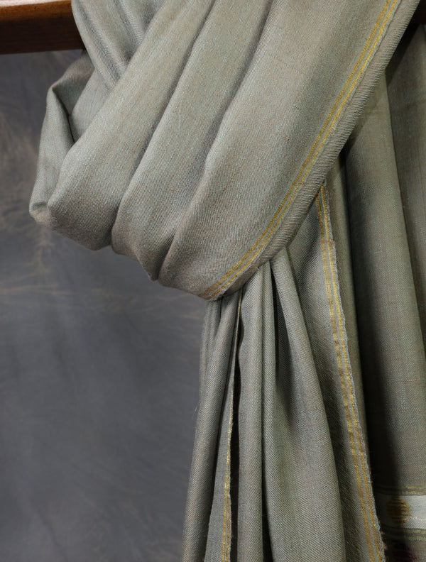 Grey Kani Small Border Pashmina Shawl – detail view