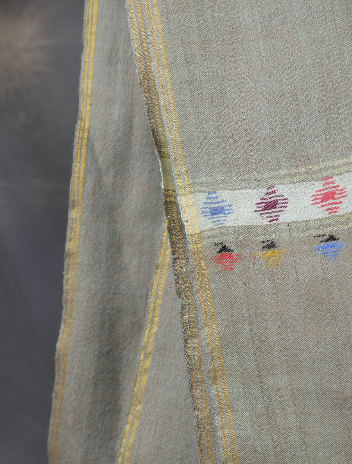 Grey Kani Small Border Pashmina Shawl