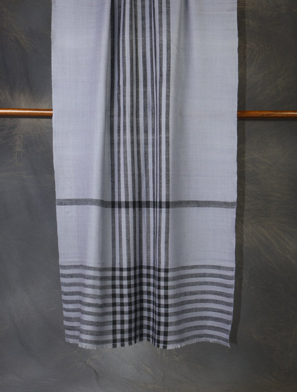 Grey Plaid Pure Cashmere Pashmina Scarf 