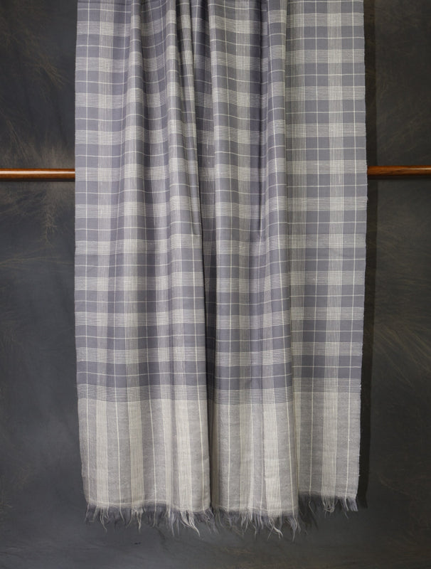 Grey  Plaid Pure Cashmere Pashmina Shawl
