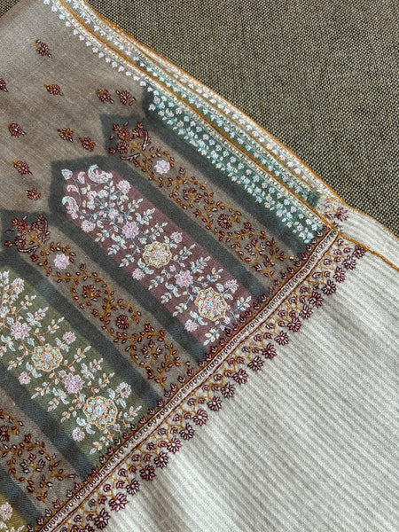 Natural Sozni Embroidery Handwoven Cashmere Pashmina Scarf