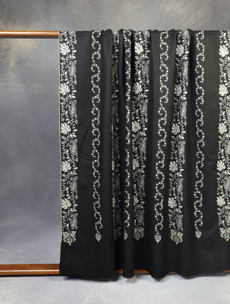 Black Base Striped Jali Embroidery Handwoven Cashmere Shawl
