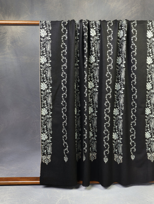 Black Base Striped Jali Embroidery Handwoven Cashmere Shawl