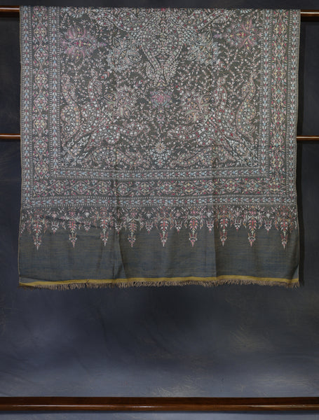 Mustard And Dark Grey Reversible Kalamkari Pashmina Shawl