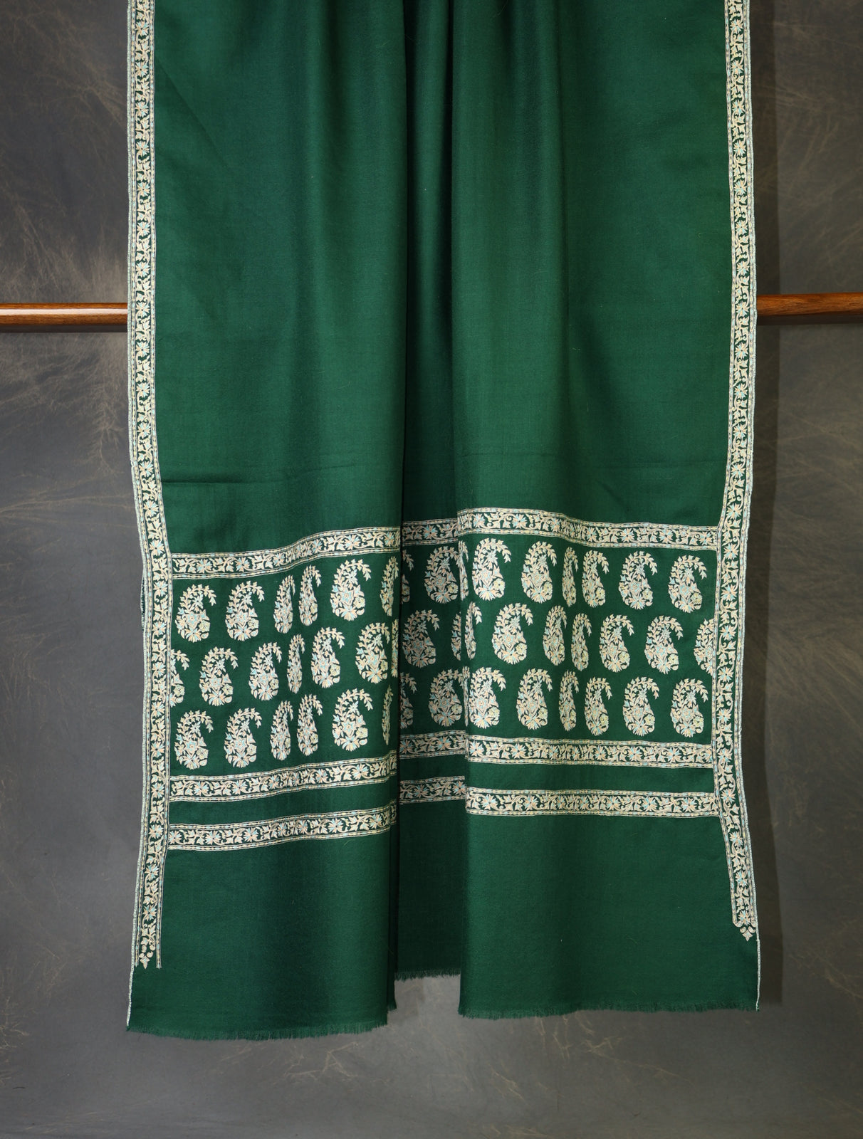 Green Big Border Embroidery Cashmere Pashmina Shawl