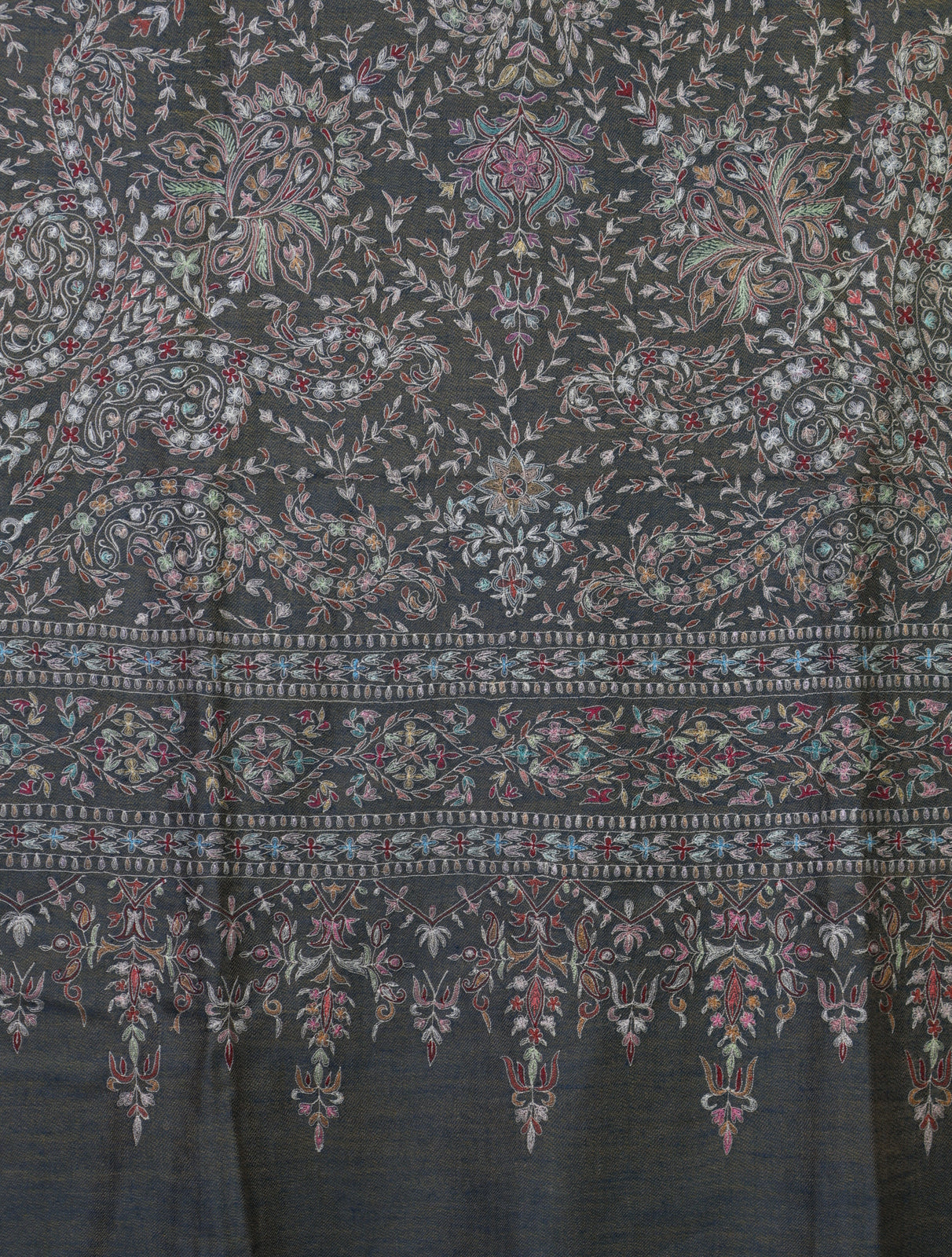 Mustard And Dark Grey Reversible Kalamkari Pashmina Shawl