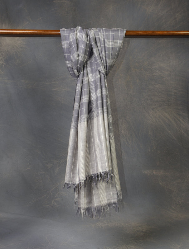 Grey Check Handwoven Cashmere Pashmina Shawl